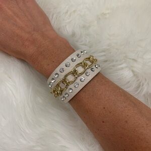 Beautiful Leather Jeweled Cuff Bracelet